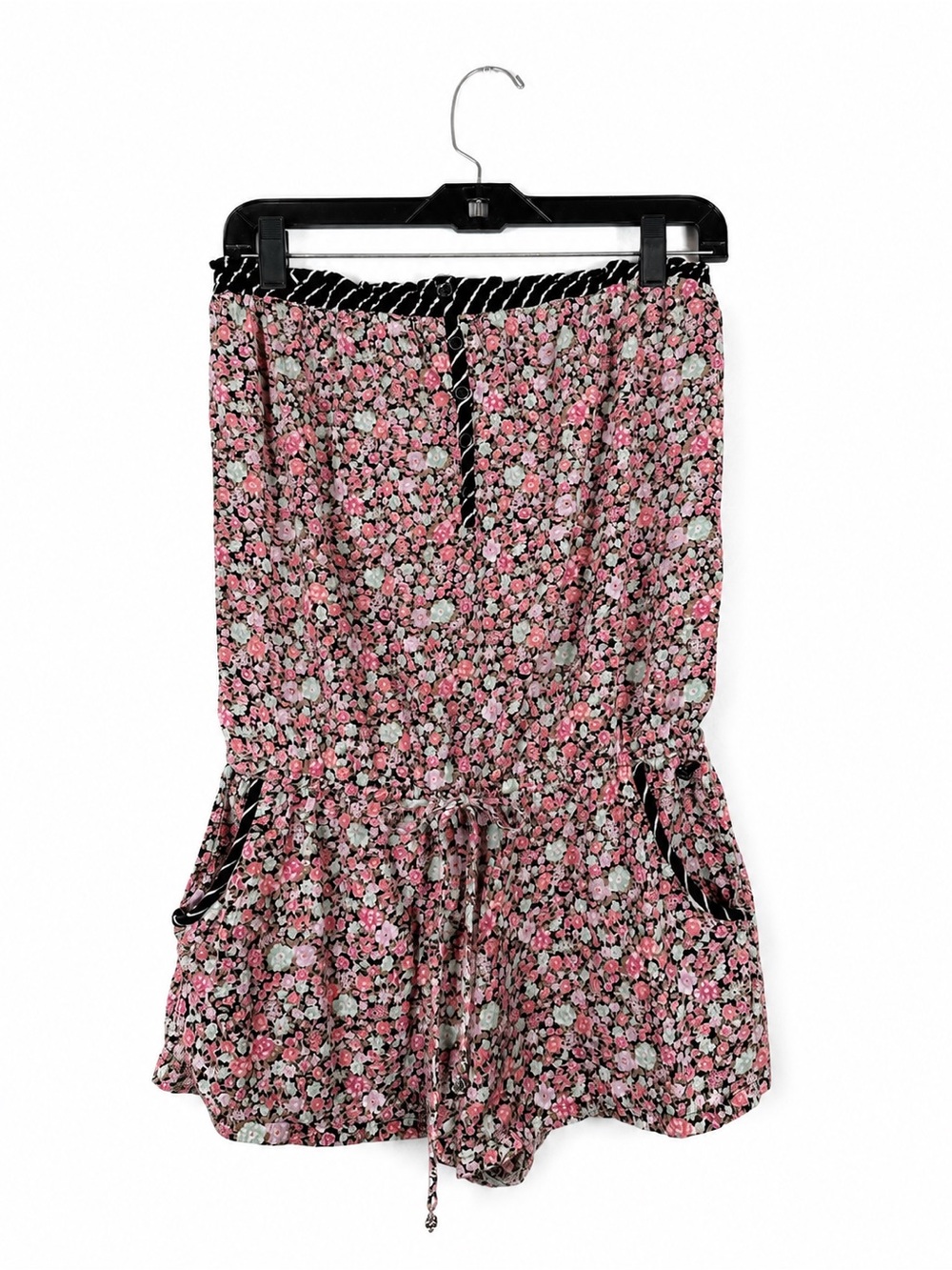 ROXY Floral Strapless Romper Floral Pink Smocked Waist Size M Cool Girl 90s Y2K